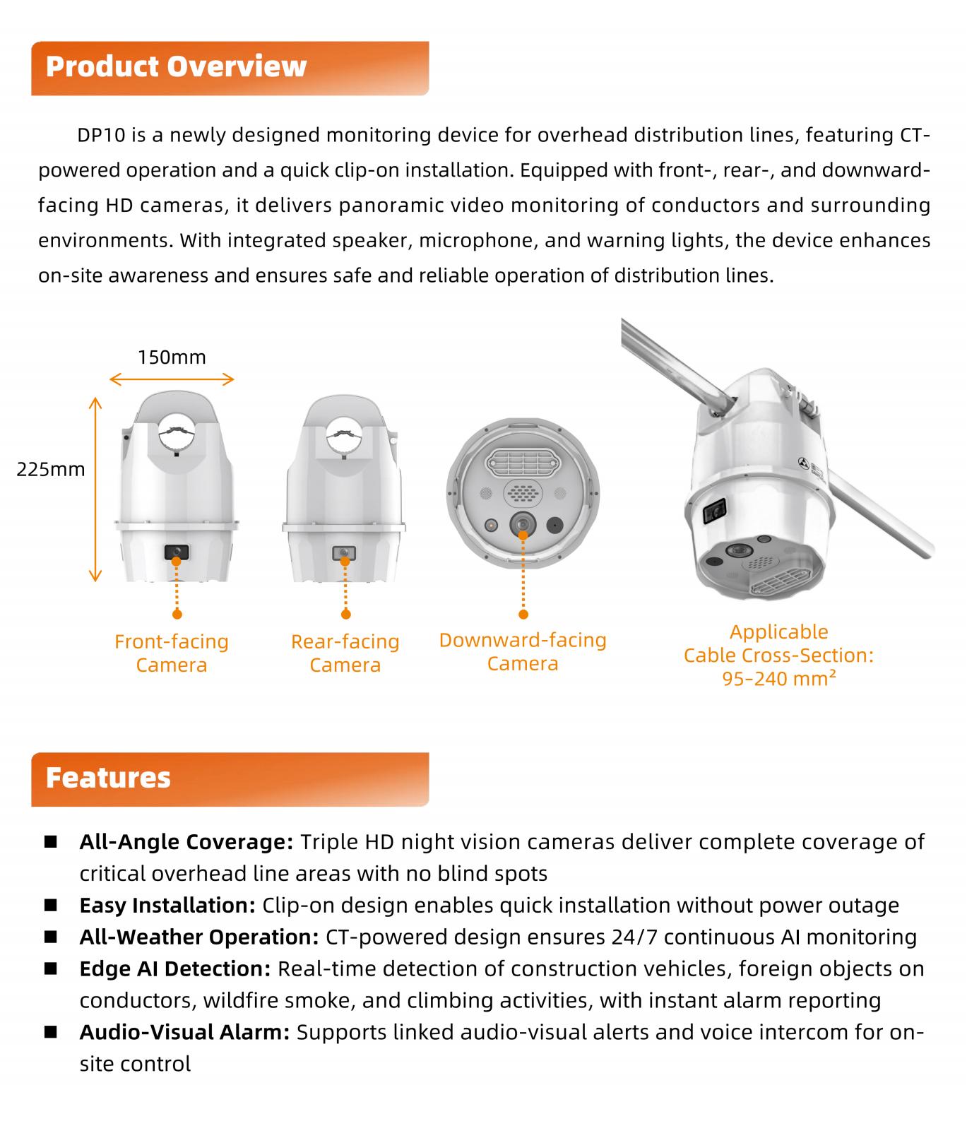 DP10 CT-Powered  Overhead Line Monitoring Camera